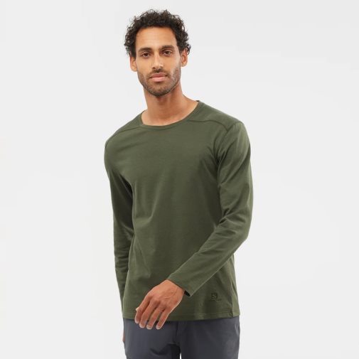 Olive Salomon Essential Long Sleeve Men's T-Shirts | PH 78614C